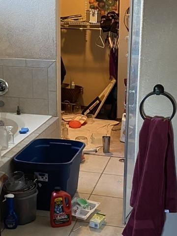 Bathroom walkway before cleanup